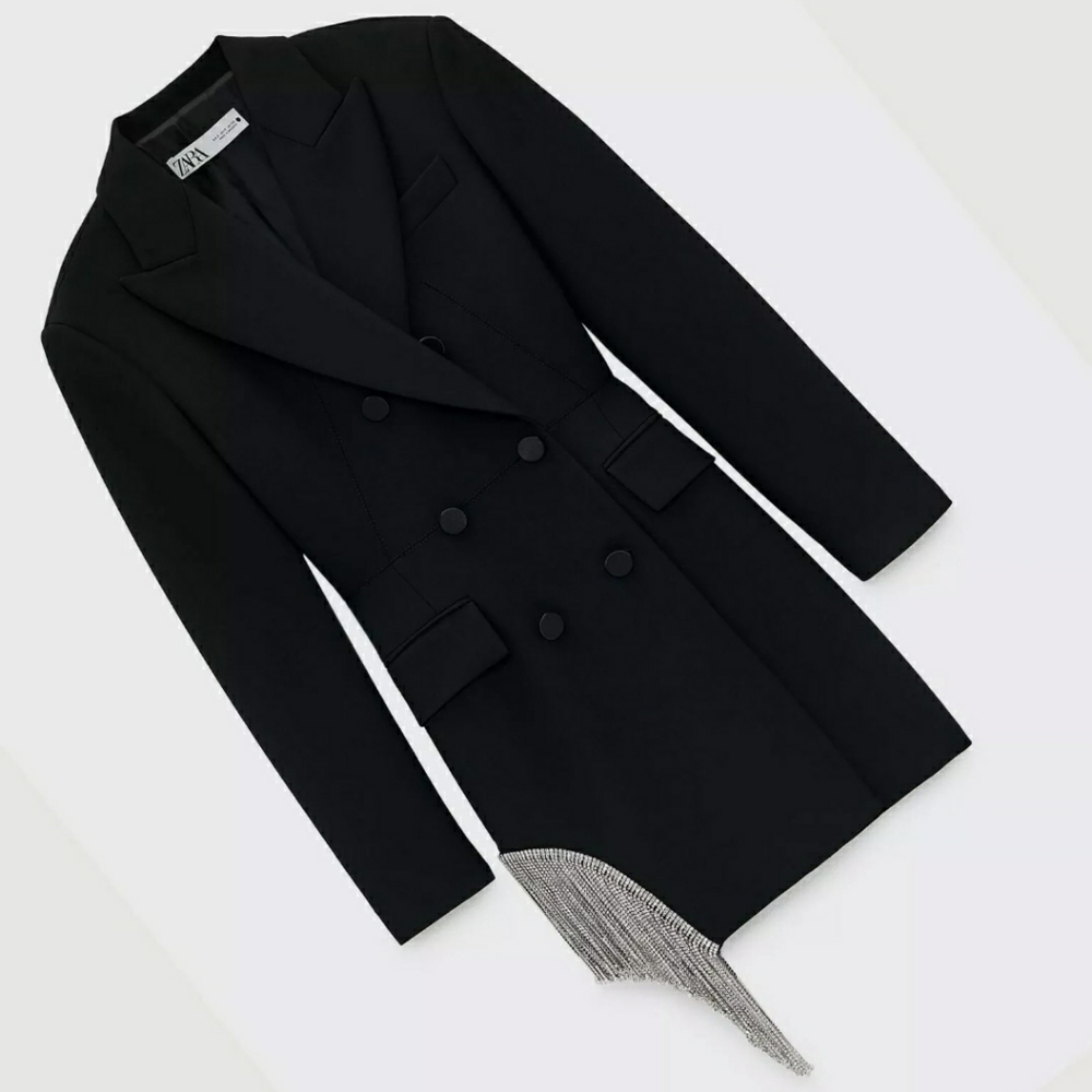 NWOT Zara blazer dress limited edition jewel fringe - Picture 8 of 13